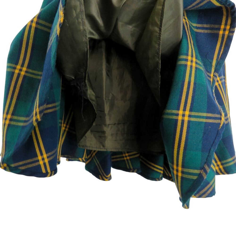Cider Navy Green & Yellow Plaid Flared Mini Skirt Preppy 30" School Girl - Picture 4 of 5